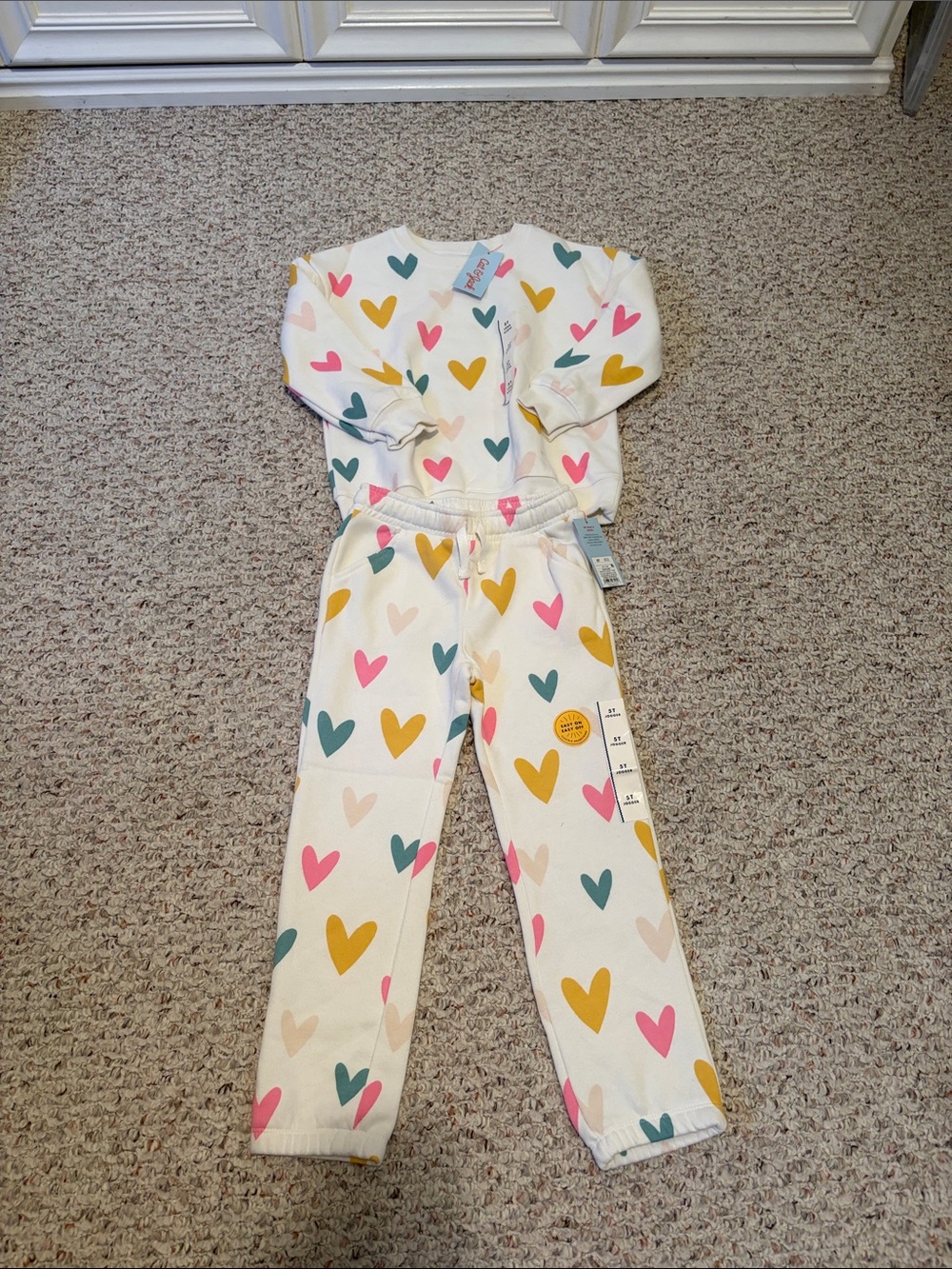Cat & Jack White Set with Pink, Mustard & Teal Hearts